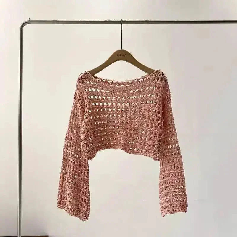 Top corto de ganchillo estilo boho para playa de verano