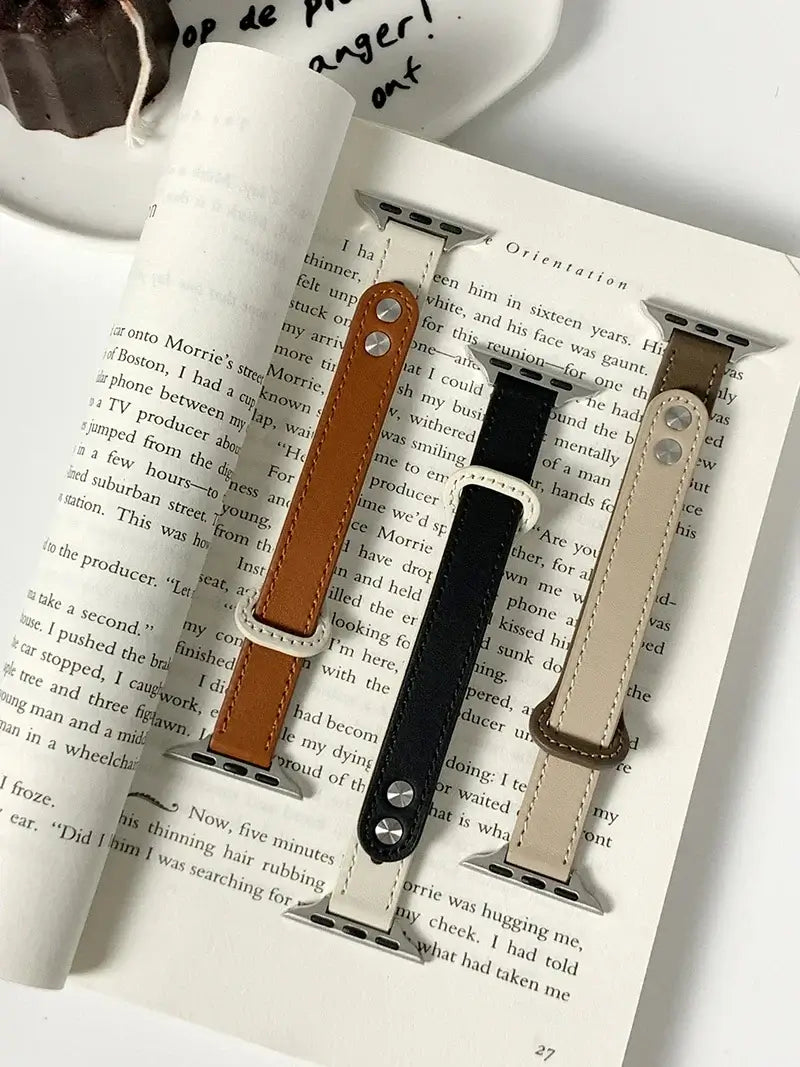 Apple Watch Slim Stitched Leather Band with Stud Closure
