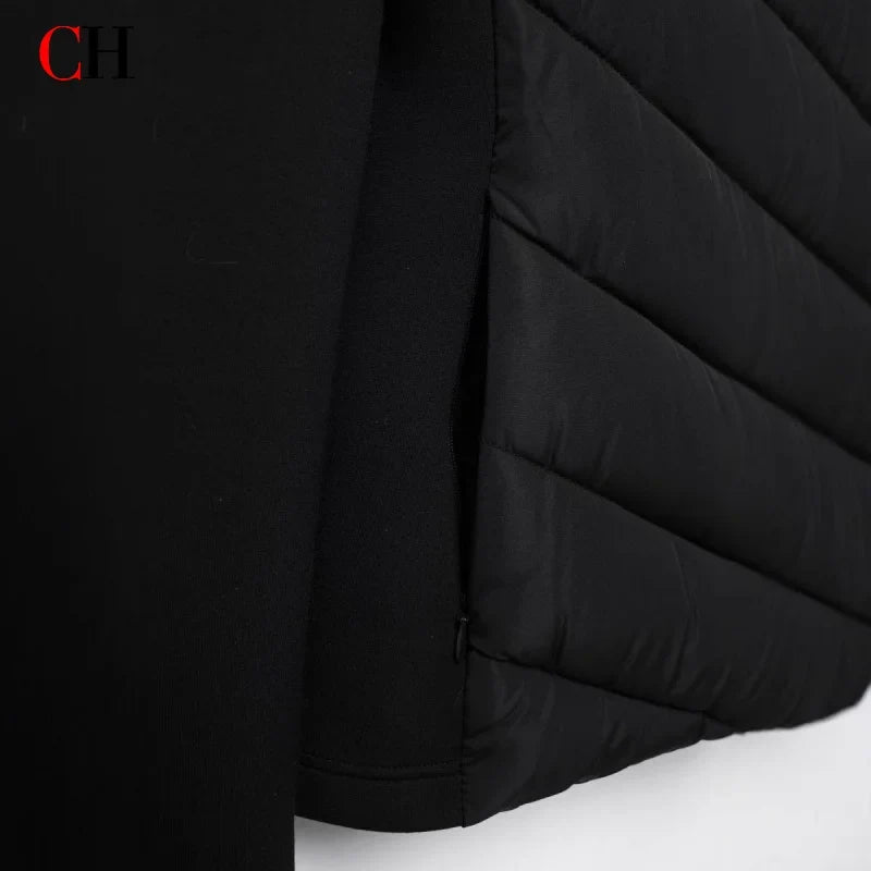 CH Womens Circular Chest Patch Badge Chevron Quilted Hooded Puffer Jacket Panel Sleeves Daily Commute Wear