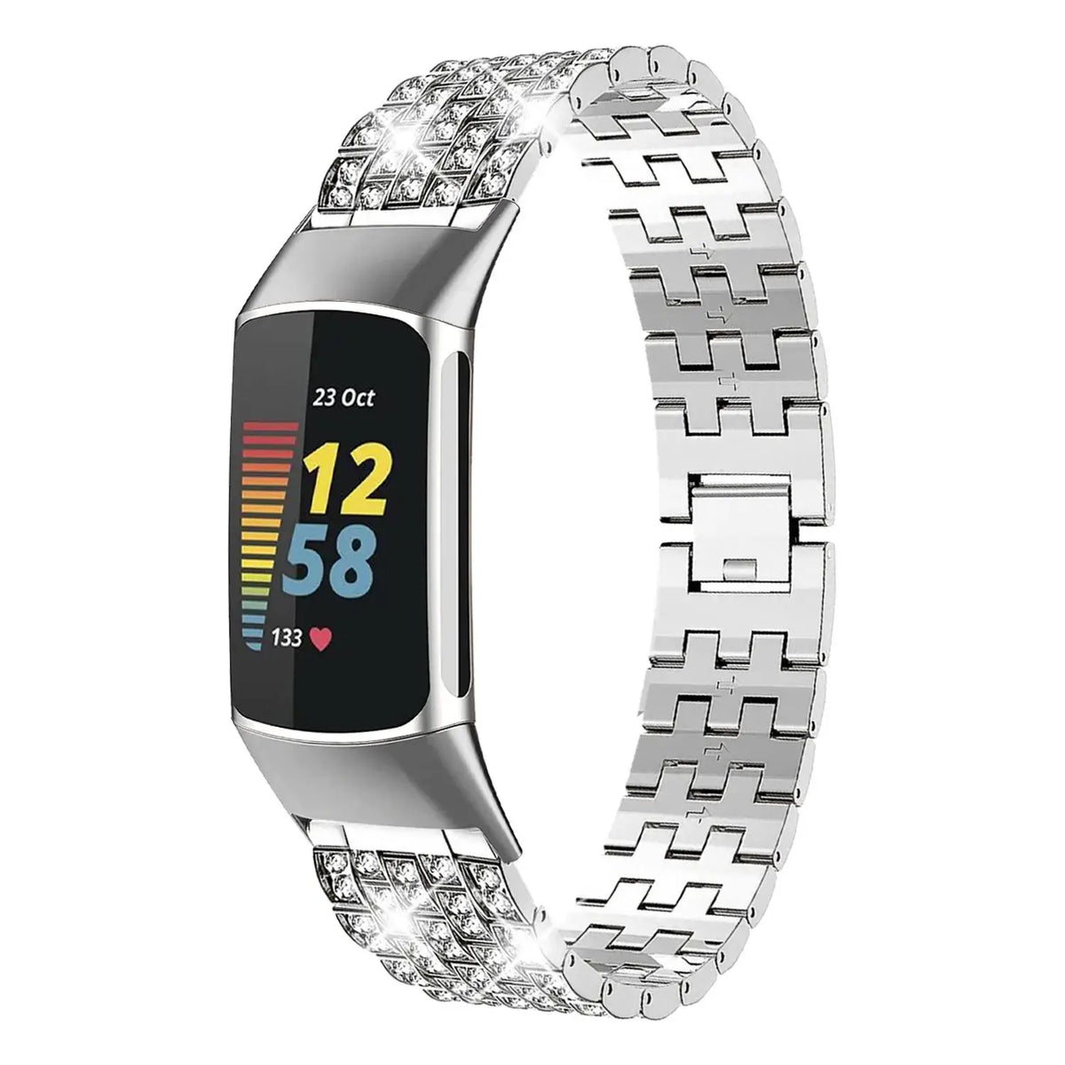 Fitbit Charge 6, 5, 4 & 3 Metal Link Bracelet Band, Crystal Accents