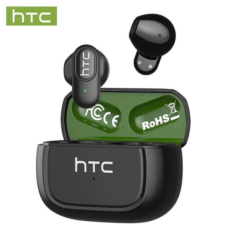 HTC NE51 Bluetooth Earphones TWS Mini EarBuds Sports Wireless Headphones Smart Noise Reduction Earbuds Green Black
