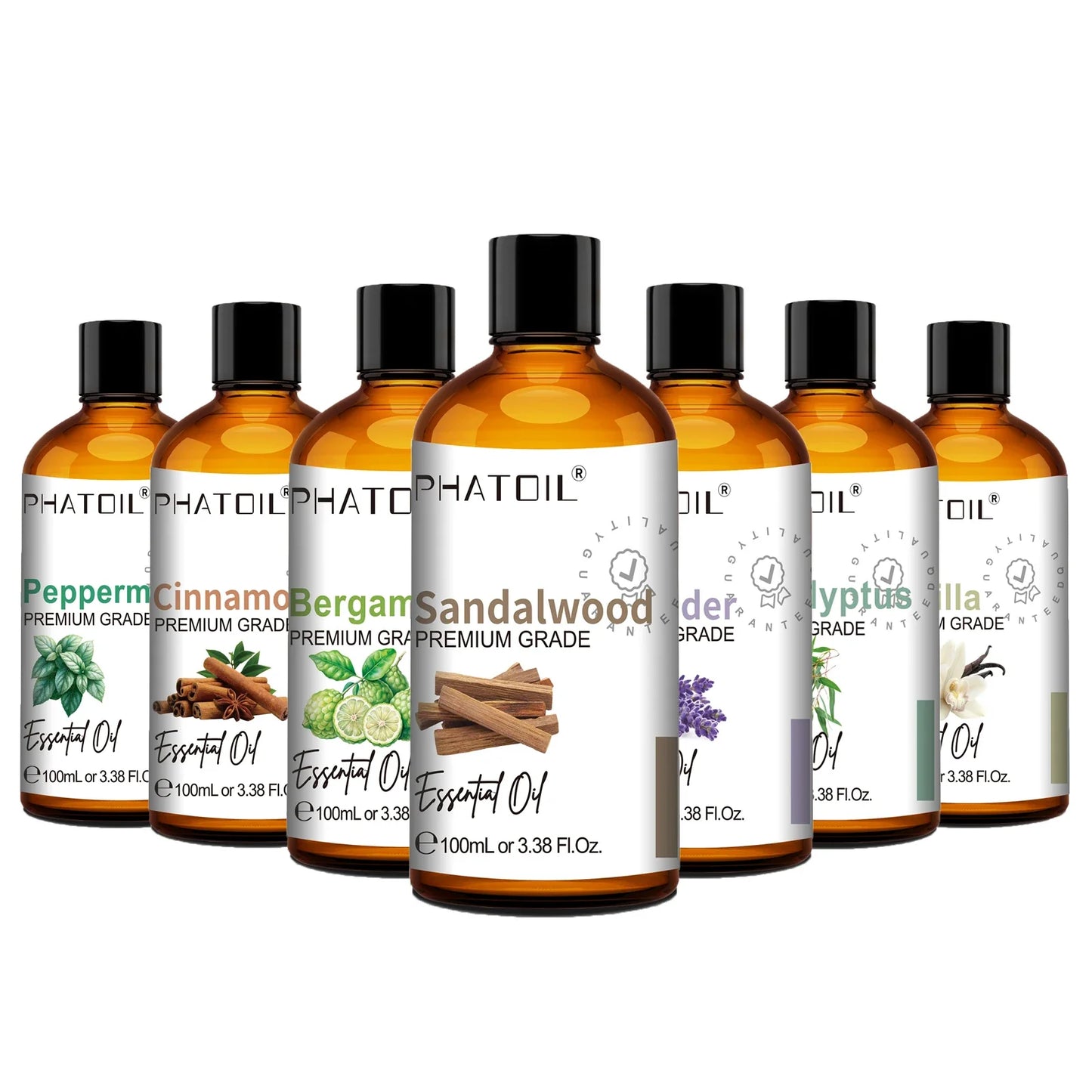 PHATOIL Natural Essential Oil for Diffuser Candle Making-100ml Sandalwood Eucalyptus Citronella Lavender Vanilla Essential Oils