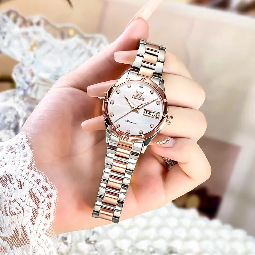 Women's Automatic Pearl-Effect Day-Date Watch