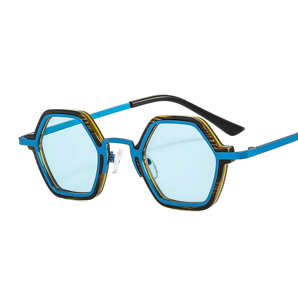 Retro Polygon Square Sunglasses Women Fashion Clear Ocean Lens Eyewear Men Trending Punk Hexagon Sun Glasses Shades UV400 Oculus