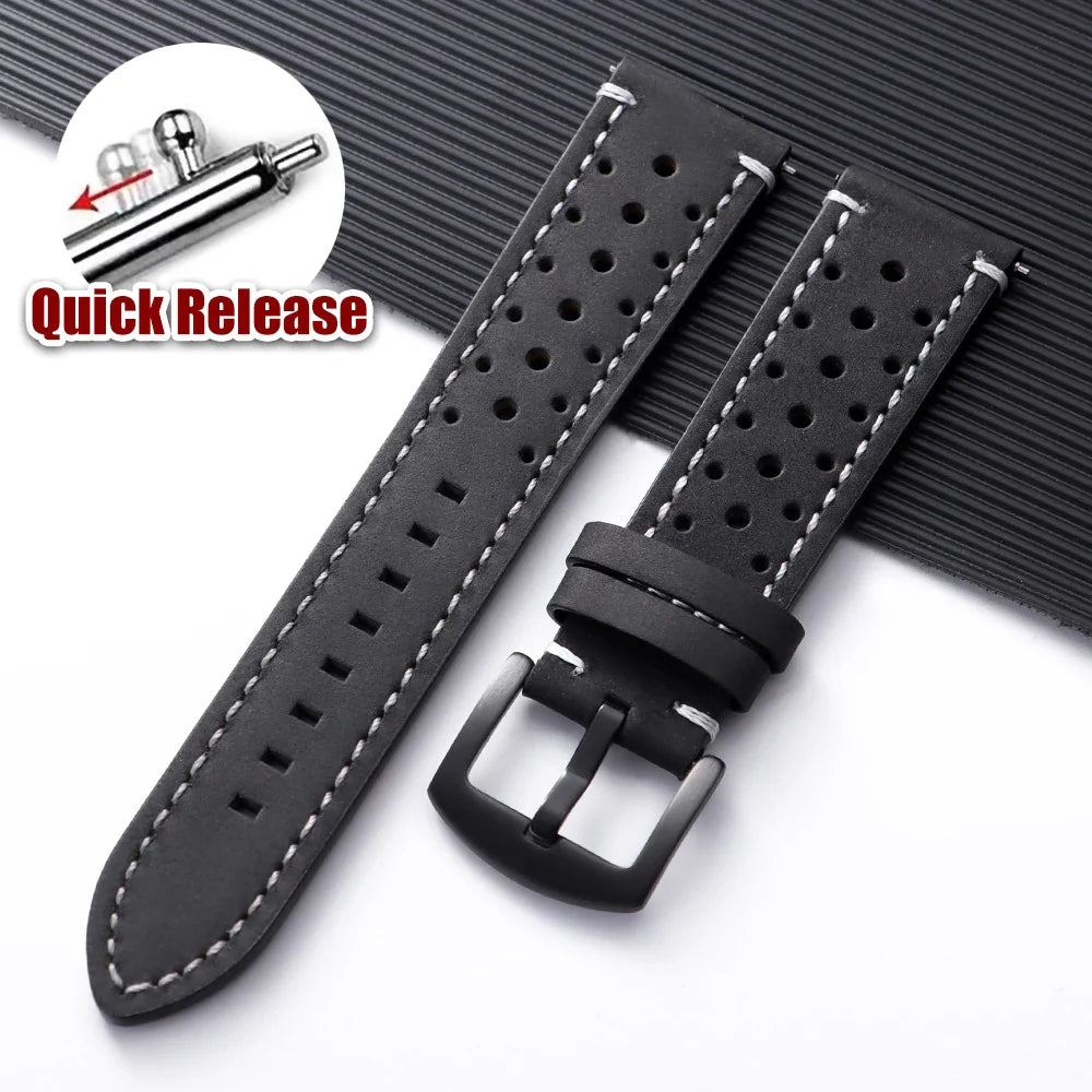 Polar Watch Band Quick Release Leather Strap Handmade Breathable Porous Cowhide