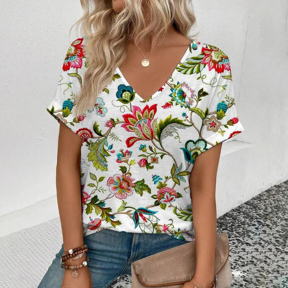 Women's Plus Size T-Shirt Summer V-Neck T Shirt For Women Daily Fashion Short Sleeve Casual T-Shirt 3d Print Female Clothes