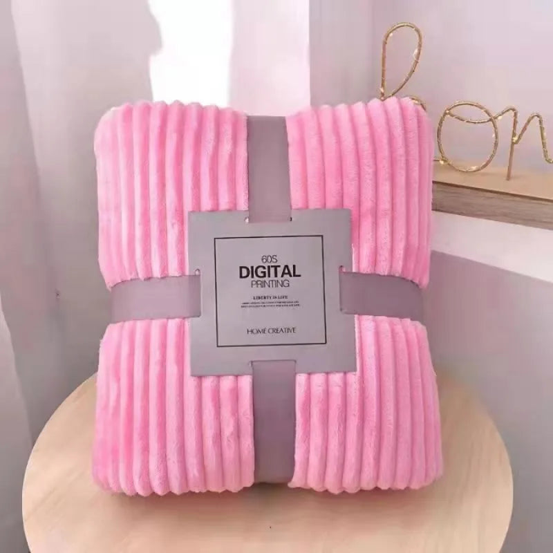 Soft Coral Fleece Blanket On The Sofa Thickened Winter Bed Blanket Warm Stitch Fluffy Bedspread Plaid Sofa, Excluding cardboard