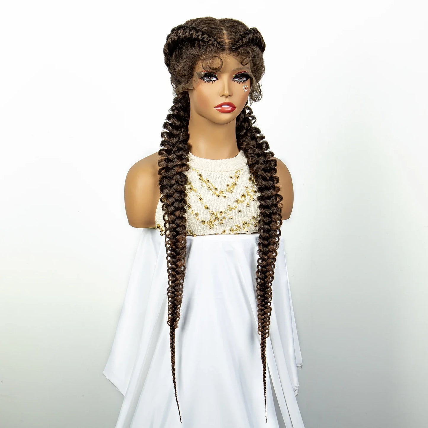 1B/30 Dark Brown Synthetic Lace Frontal Dutch Box Braided Wigs for Black Women Fishtail Braids Wigs with Baby Hair Cornrow Wigs