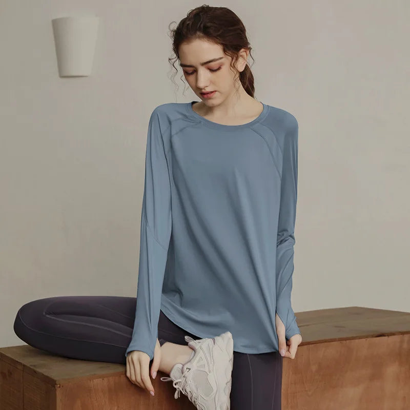 Blusa de manga larga para yoga, ropa de gimnasio para hacer ejercicio