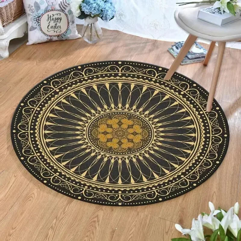 VIKAMA Printed Boho Style Round Crystal Velvet Carpet Floor Mat Living Room Bedroom Coffee Table Hanging Basket Mat