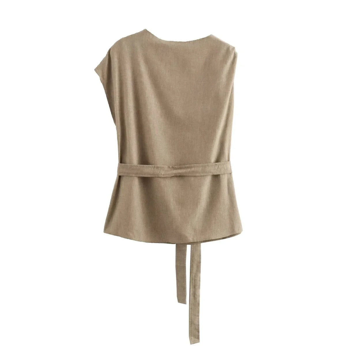 Foridol Irregular Sleeve Top+pants Set Women Summer Elegant Office Casual Matching Set Sash Buttons Decor Brown Suit Outfits