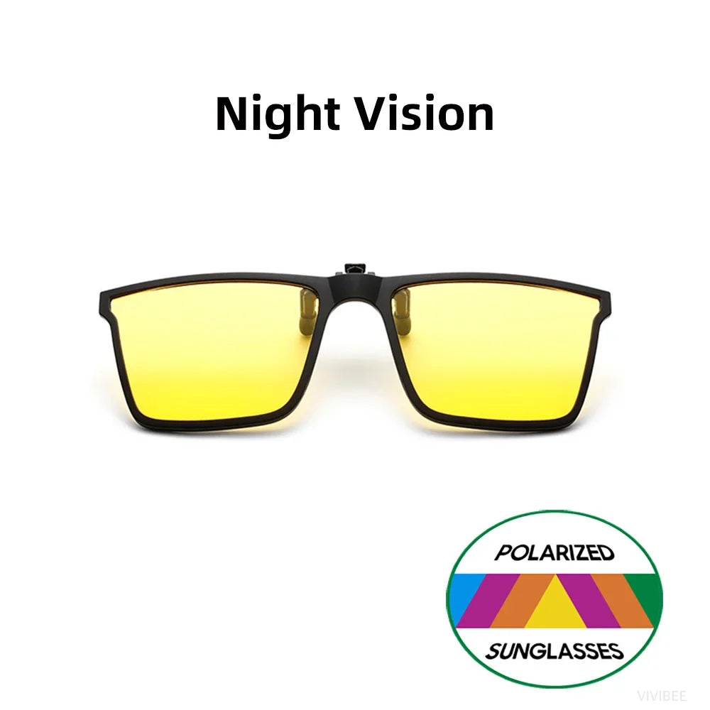 VIVIBEE Square Flip Up Clip On Sunglasses Polarized Mirror Blue Driving Glasses Grey UV400 Photochromic Night Vision Clips