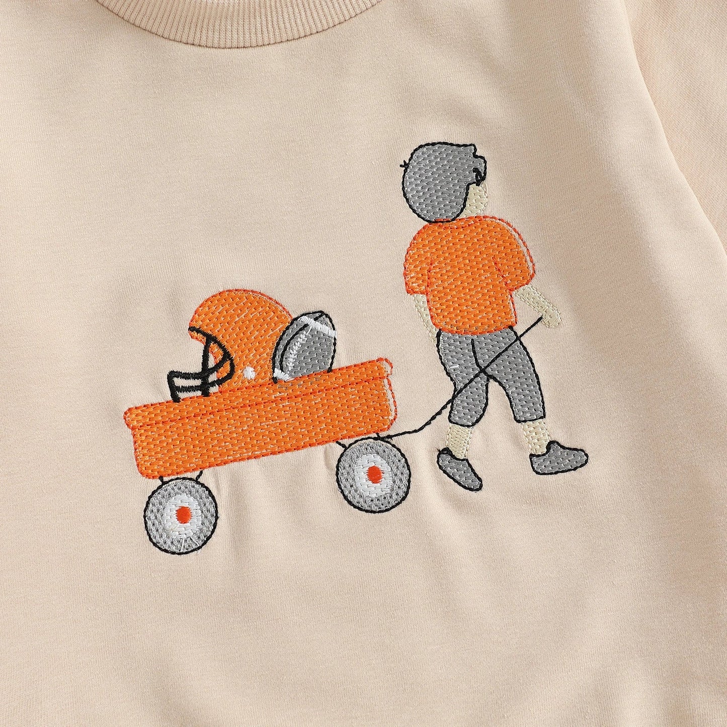 Baby Toddler Boys 2Pcs Autumn Long Sleeve Football Embroidery Top Drawstring Jogger Pants Set