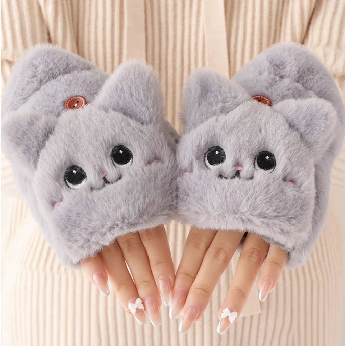 Manoplas de peluche de gato kawaii