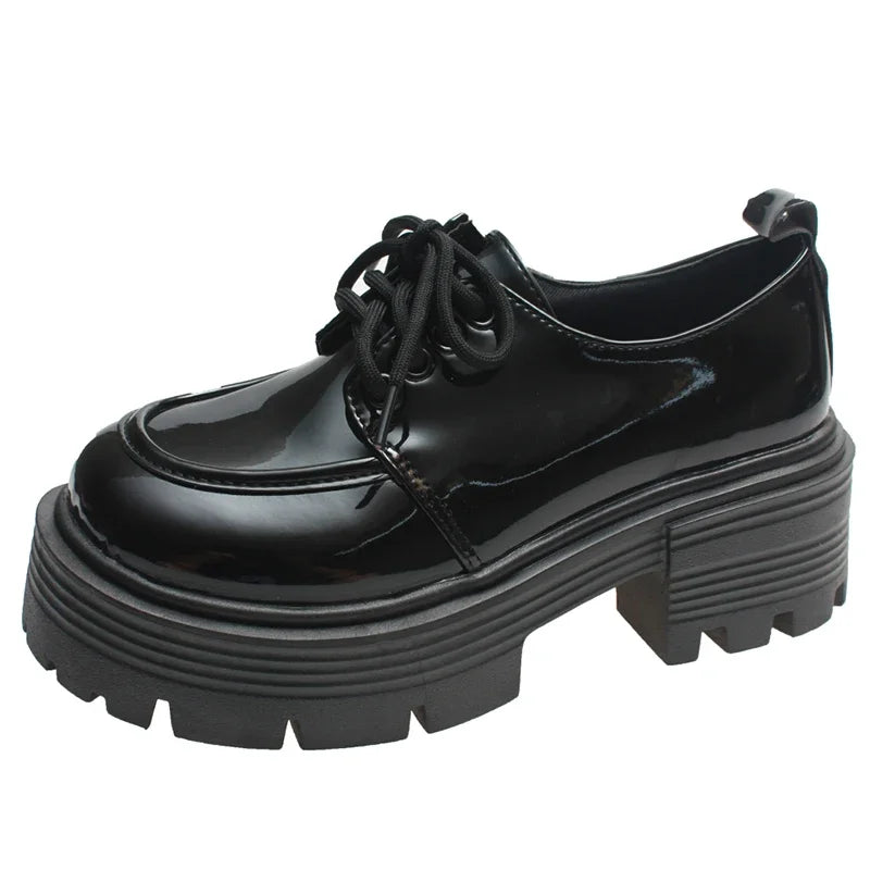 Retro Pu Leather Platform Oxford Shoes Women Japanese Style Thick Sole Black Student Shoes Woman Lace Up Thick Heel Pumps Female
