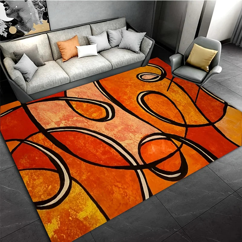 Abstract Orange Geometric Bath Mat, Black Line Print Non-Slip Rug, Soft  Carpet for Bathroom, Living Room, Kitchen, Modern Decor