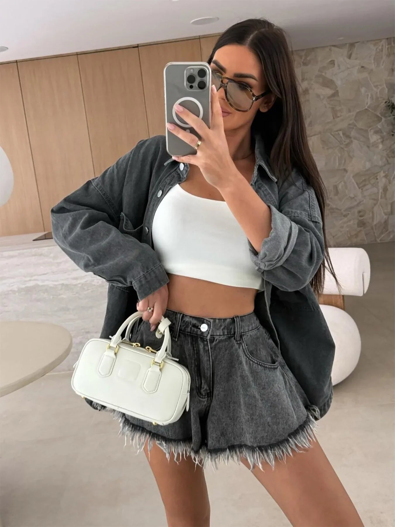 Jean Shorts Woman High Waist Booty Shorts Women Loose Denim Shorts 2026 New Dark Gray Short Jeans Summer Street Wear Clothes XS