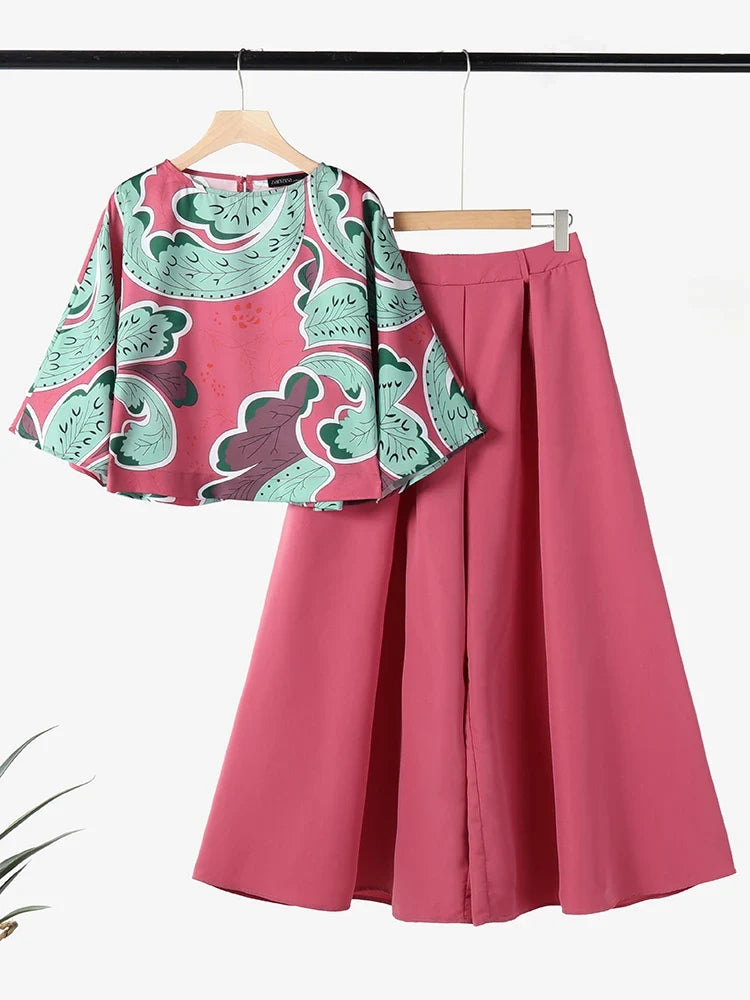 2025 ZANZEA Summer Trousers Suit Women 2PCS Outfit Stylish Work Matching Sets 3/4 Sleeve Printed Blouse Loose Wide Leg Pant Sets