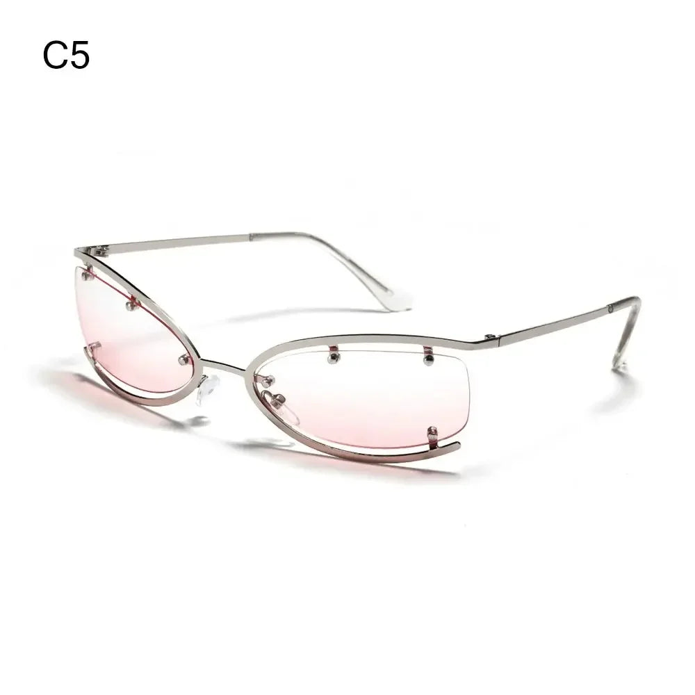 Fashion Y2K Wrap Around Sunglasses for Women Men Rimless Sun Glasses 2000'S Punk Sunglasses Goggles Shades UV400 Eyewear