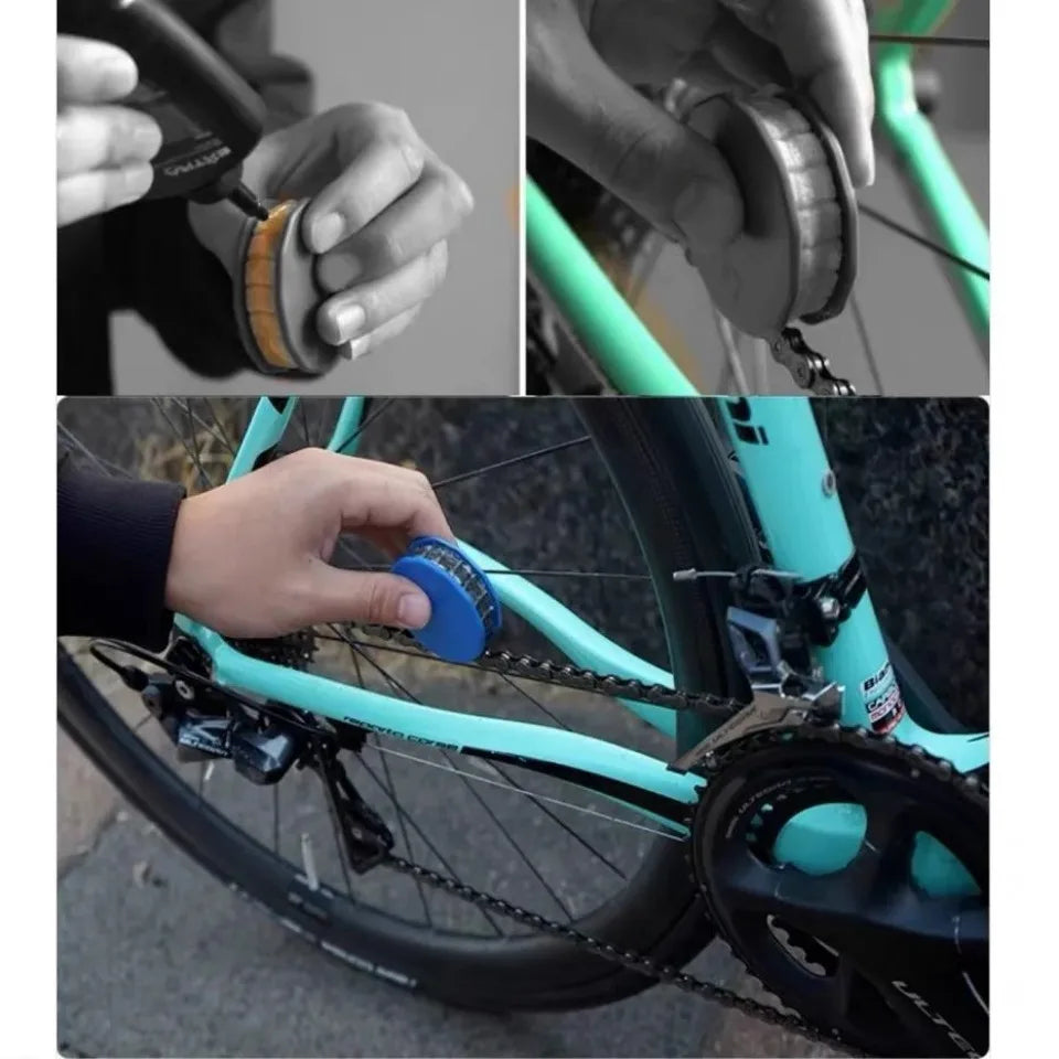 Bicycle chain oiling tool, lubrication and maintenance device, chain roller type chain oiling device