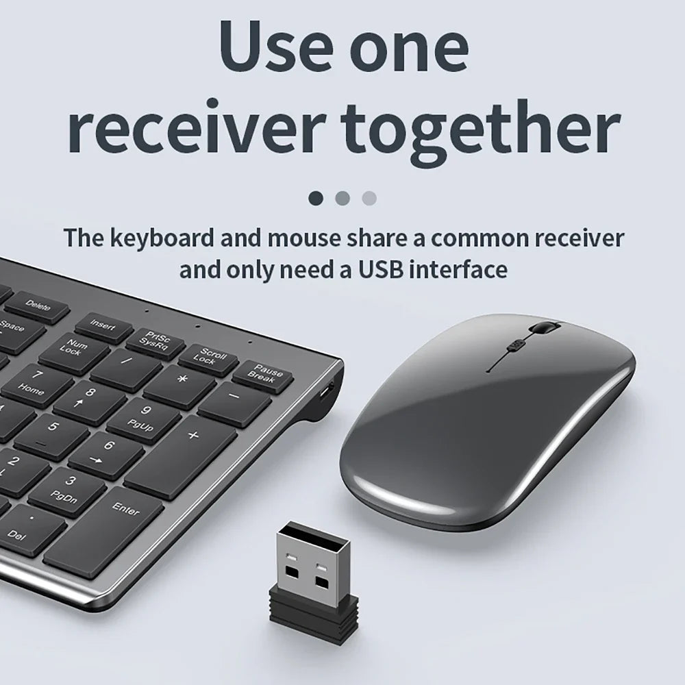 2.4G Wireless & Bluetooth Rechargeable Ultra-Thin Keyboard Mouse Set for Computer, Office, Gaming, iPad - Silent Slim Design
