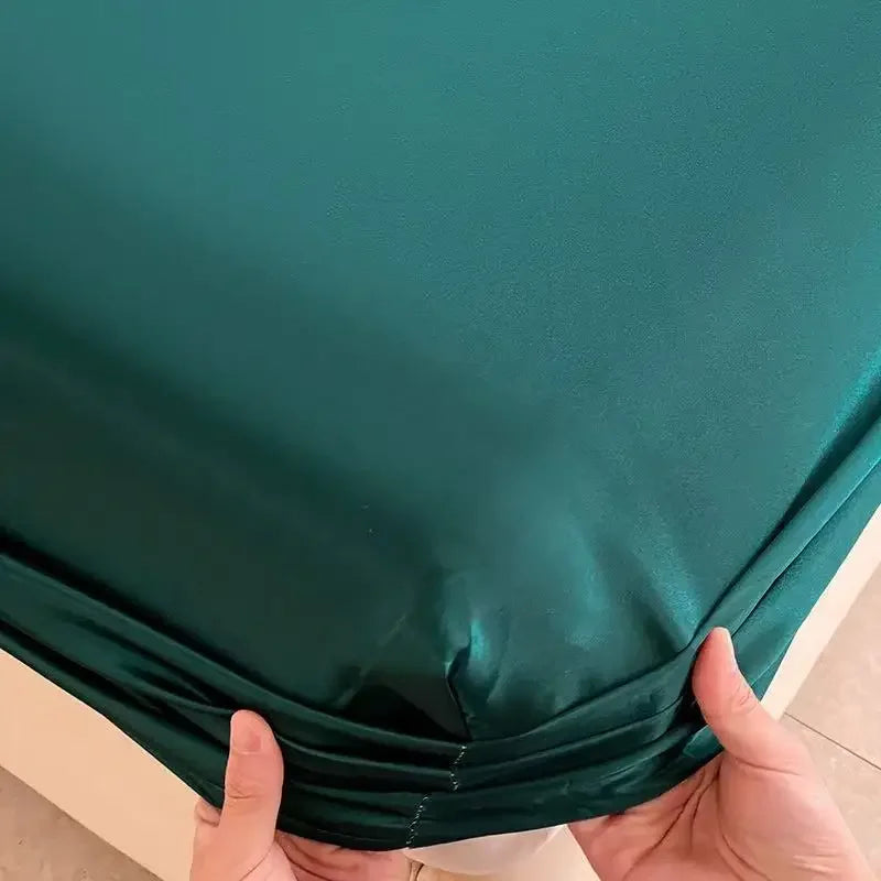 Summer Ice Silk Satin Fitted Sheet Solid Deep Pocket Mattress Cover Ultra Soft Wrinkle Resistant Bed Cover No Pillowcase For Sin