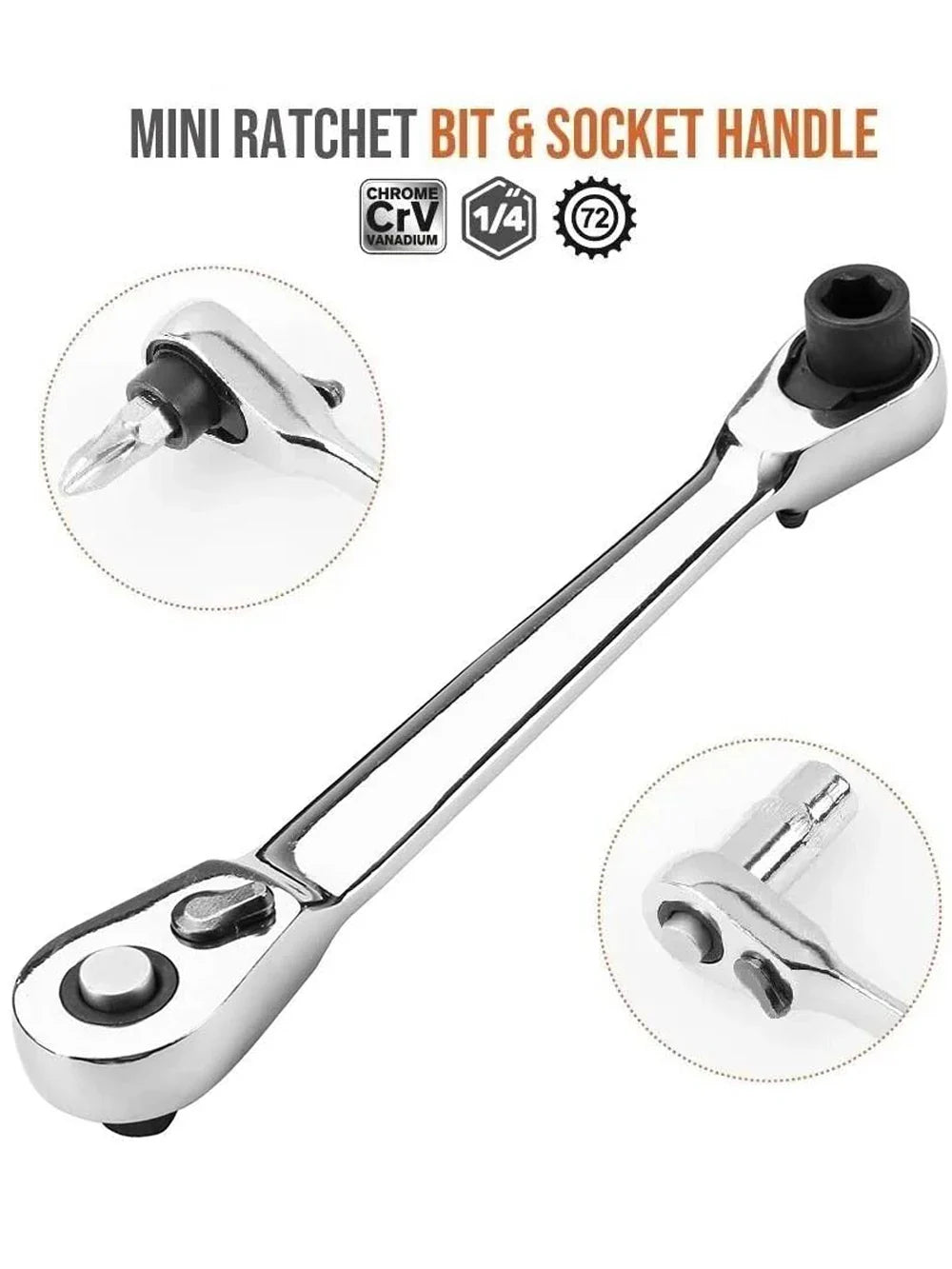 Mini Double Headed Ratchet Wrench 1/4 Inch Drive Socket Screwdriver Bit Driver Quick Release Ratchet Wrench Hand Tools