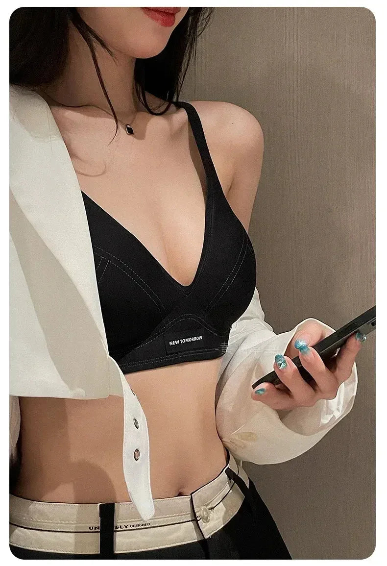 MOYISU Lencería Sujetador Pequeño de Verano sin Costuras para Mujer, Junta sin Aro, de Soporte Suave, con Barra de Gelatina, Que Recoge y Cubre la Espalda