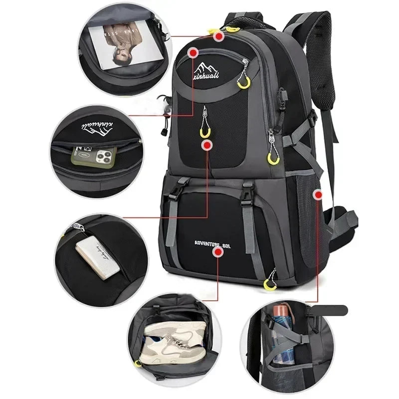 60L Sports Backpack Outdoor Backpacks Waterproof Sports Bags Camping Hiking Travel Rucksack Trekking Bag For Universal