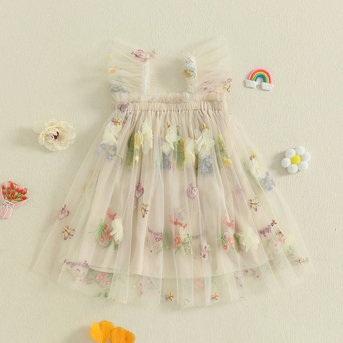 Baby Girl Square Neck Floral Embroidery Lovely Dress Kid Princess
