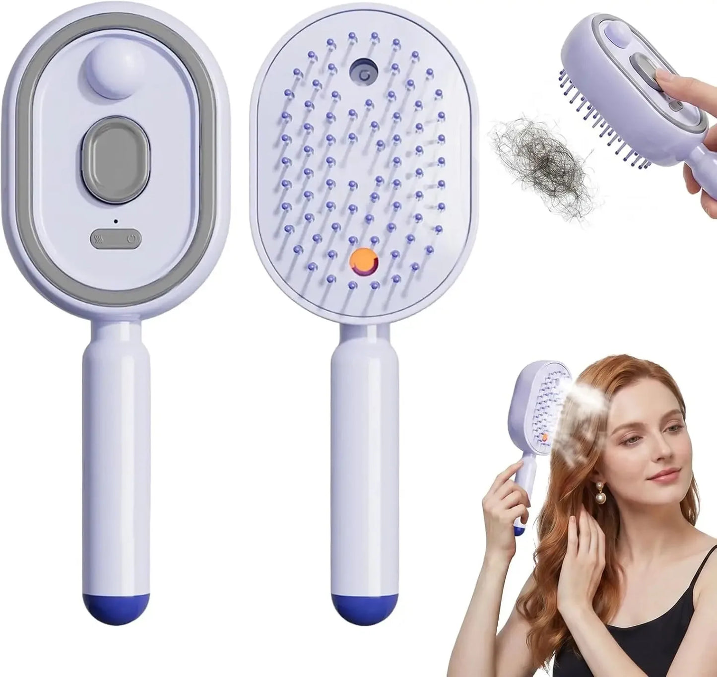 2026 Electric Steaming Hair Straightener Brush Electric Spray Air Cushion Massage Hair Brush Rechargeable Detangling Steam Brush