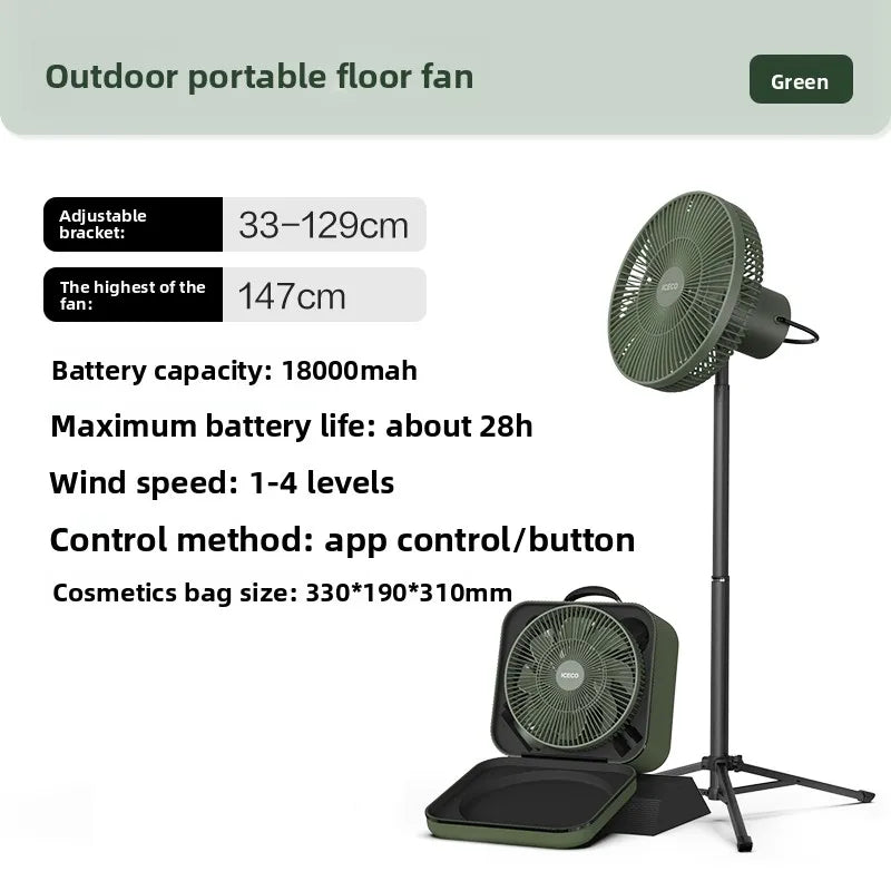 Outdoor camping fan Multi-person camping  self-driving Large air volume Long battery life Portable storage Foldable floor fan