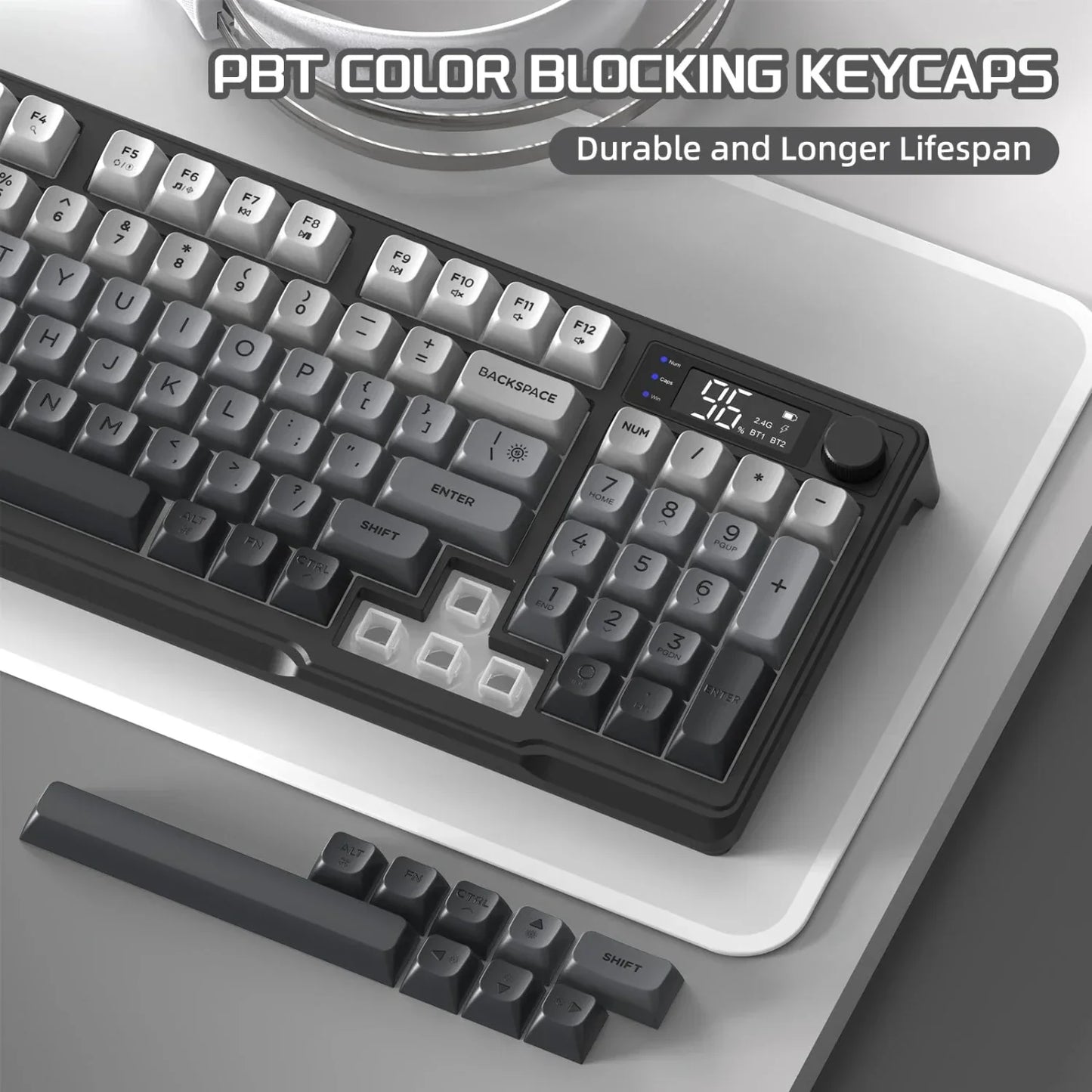 M96 Wireless Keyboard and Mouse Set, Bluetooth&2.4G, Smart Screen, 96 Keys, RGB, Silent Keyboard Mouse Combo
