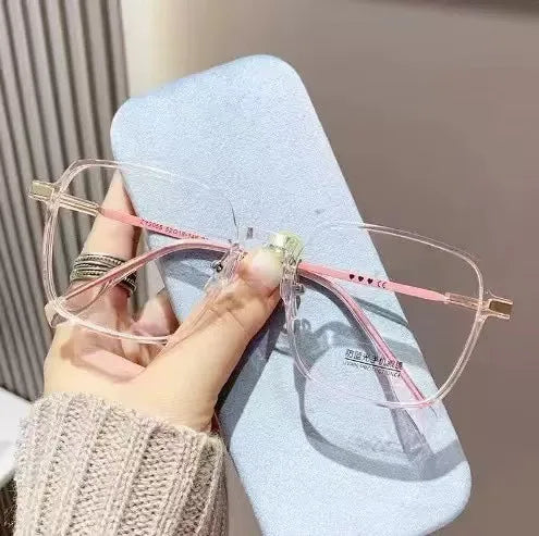 GLAZZY TR Stainless Steel Two Tone Square Photochromic Eyeglasses Anti Blue Light Optical Glasses Neutral Daily Computer Eyewear
