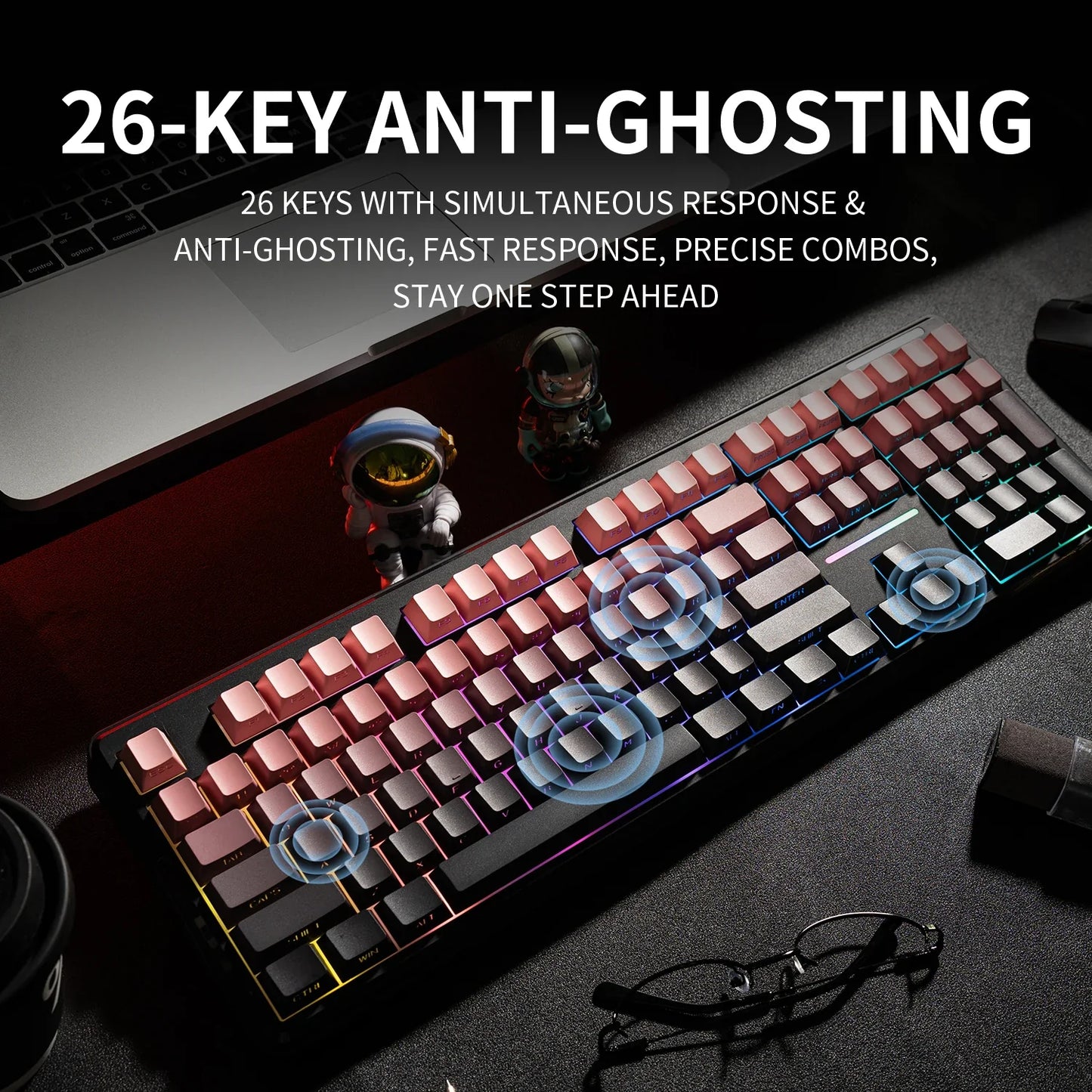 V108 Bluetooth Keyboard  Office Low Noise 2.4G Wired&Wireless Full Layout with RGB Backlit Membrane