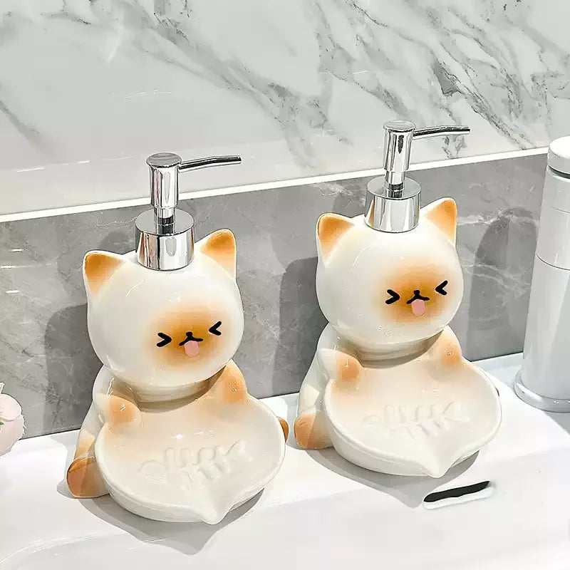 Dispensador de loción y jabonera de gato Kawaii