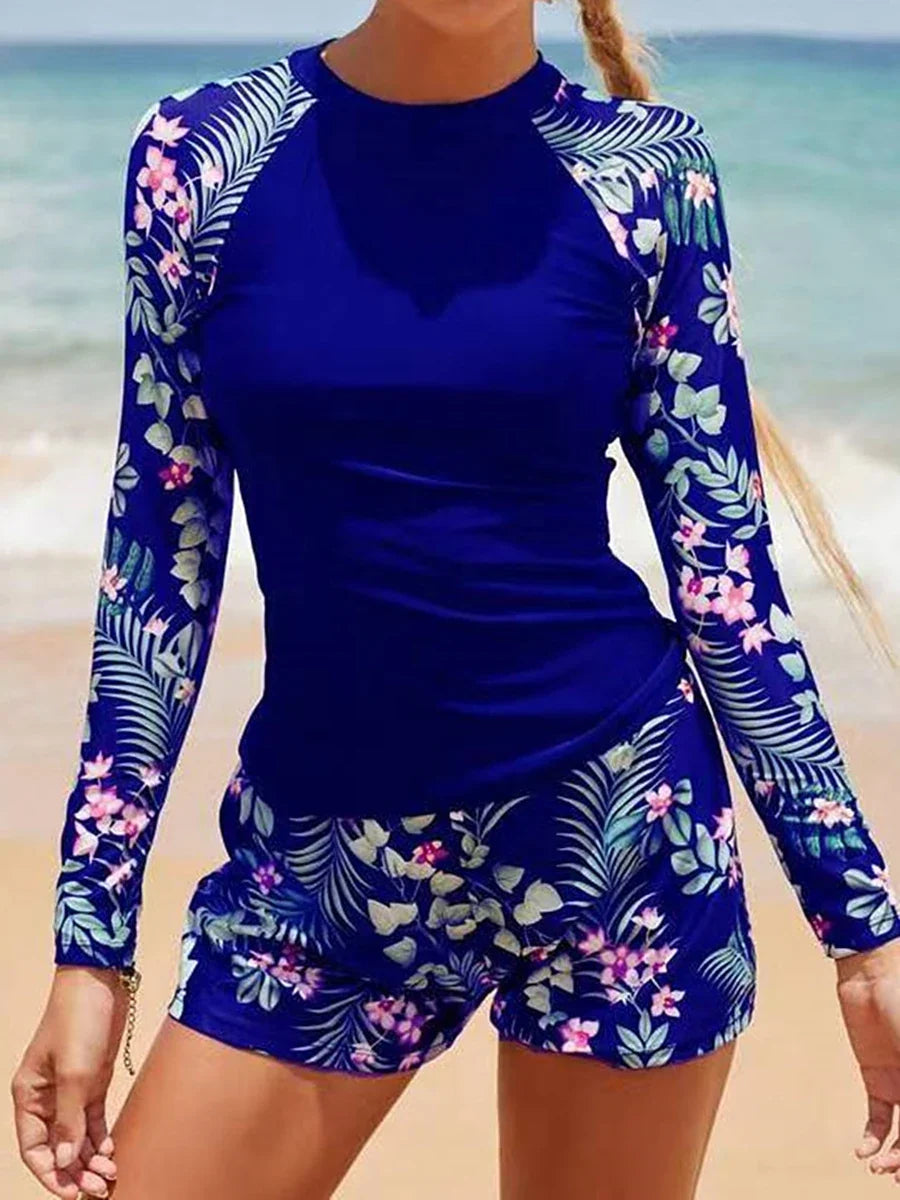 Long Sleeve Two-Piece Printed Swimsuit