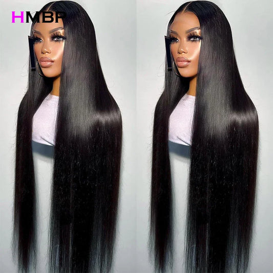 Pelucas sin pegamento Cabello humano 30 34 pulgadas liso 13x4/13x6 HD Encaje frontal Pelucas brasileñas Peluca de encaje frontal prearrancado Cabello humano HMBP