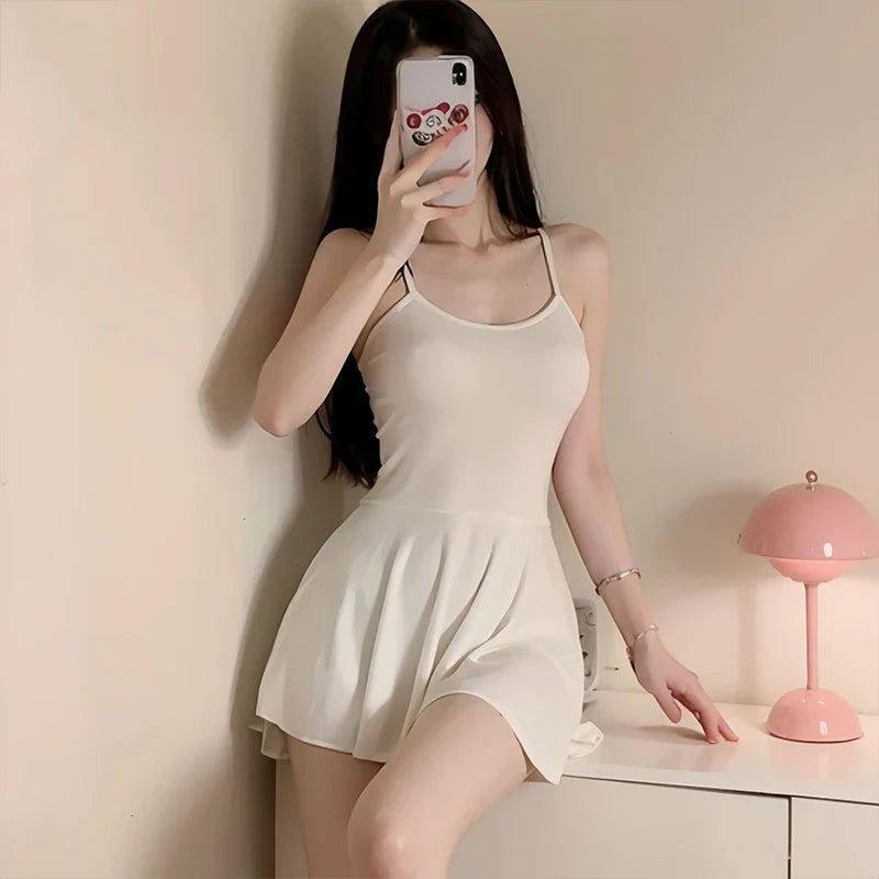 Sexy Sleeveless Open Back Pajamas Erotic Lingerie Women's Nightgowns Mini Dress Translucent Silk Nightdress Slip Sleeping Skirt