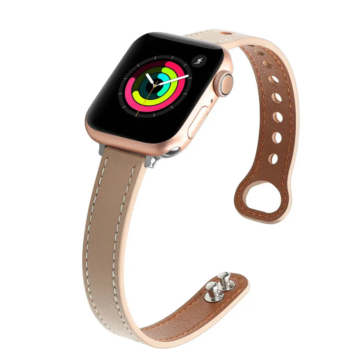 Apple Watch Slim Stitched Leather Band with Stud Closure