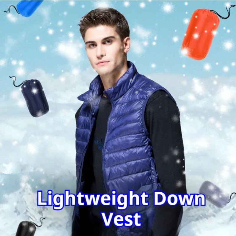 UETEEY 2026 Winter Sleeveless Puffer Vest Jacket Men Packable White Duck Down Waistcoat Lightweight Waterproof Casual Man Coat