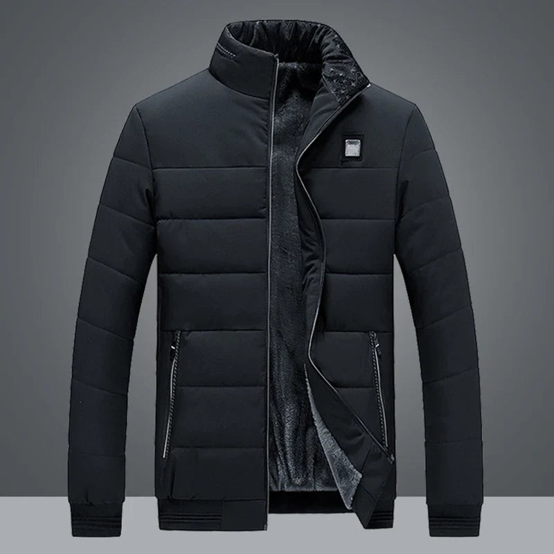 Puffer Jacket Mens Fleece Lined Thick Parkas Stand Collar Jacket Men's Coat Winter Warm Thick Coat Quilted Padded Jacket Outwear