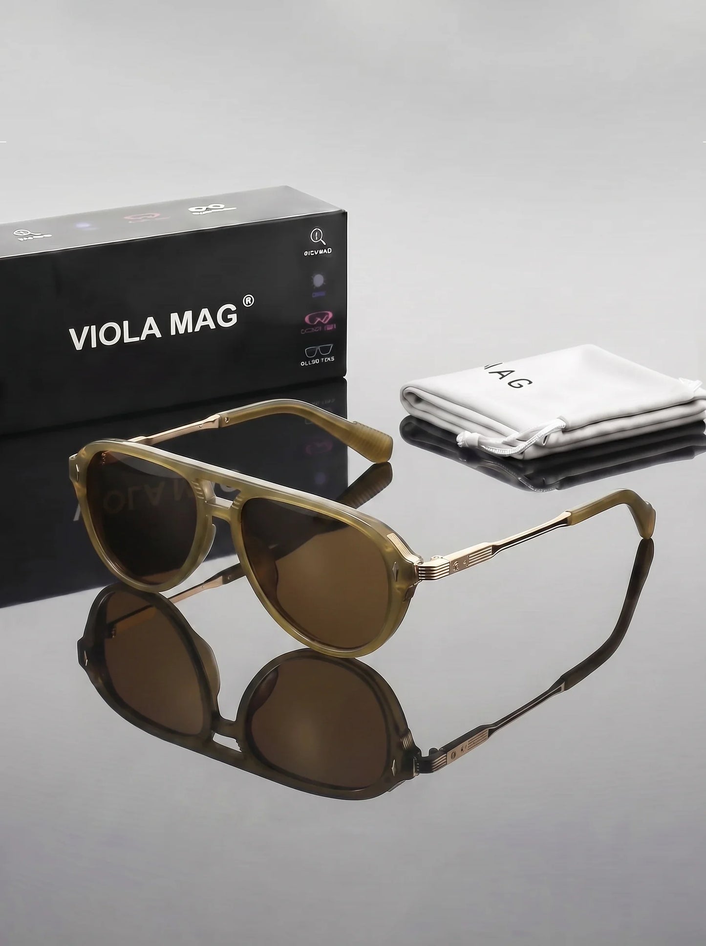 VIOLA MAG Retro Double Beam Sunglasses, Metal Leg Men's Daily Vacation Decoration Glasses, with Glasses Bag