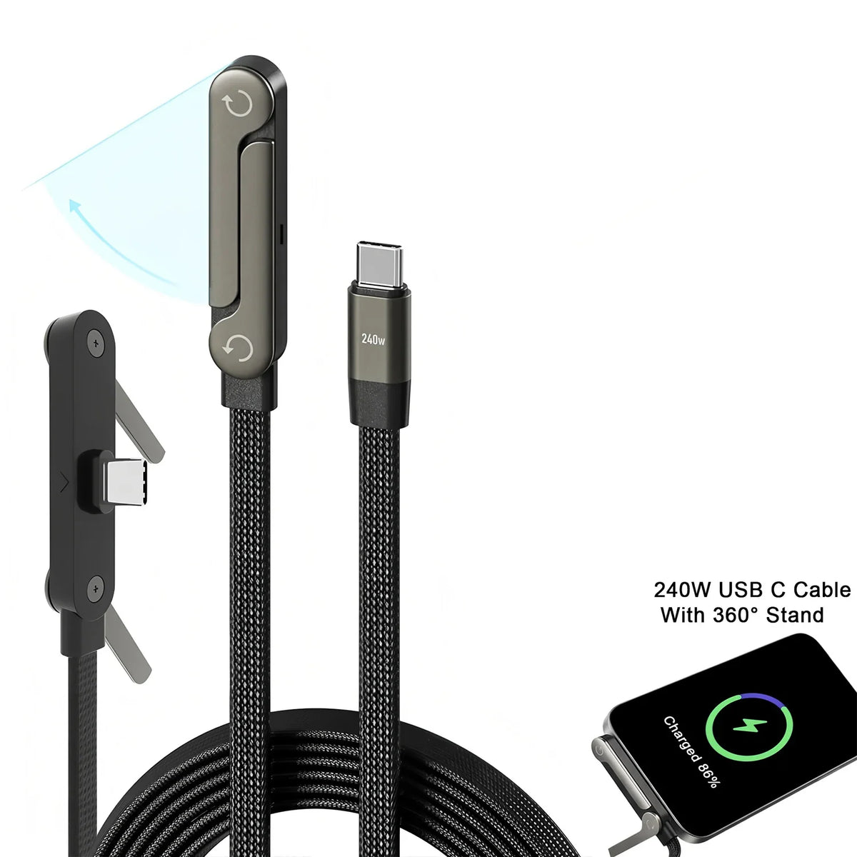 USB Type C Flat Phone Charger Fast Charging Cable C Kick Cable Stand Invisible Support Foldable Holder Charge Bracket For iPhone