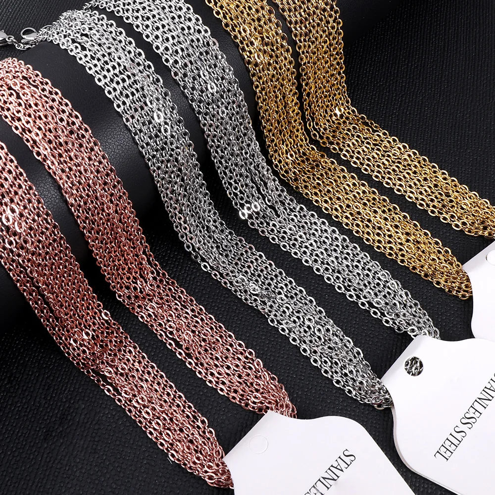 LUXUKISSKIDS Stainless Steel Chains DIY Jewelry Making O-Chain Necklace 10pcs/Lots 1.5/2MM Woman Accessories Choker 18K Golden