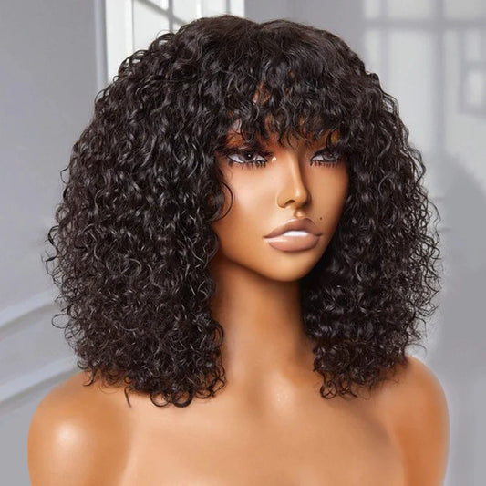 Pelucas de cabello humano Jerry Curly Short Pixie Bob Cut con flequillo, pelucas Remy Curly Bob para mujeres negras, peluca Full Machine Made #1B 1B/99J