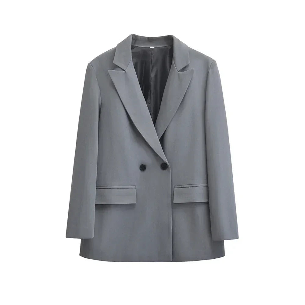 TRZA-Abrigo Blazer Cruzado para Mujer, Ropa de Oficina, Manga Larga, Bolsillos con Solapa, Prendas de Abrigo Femeninas, Blusas Elegantes, Moda