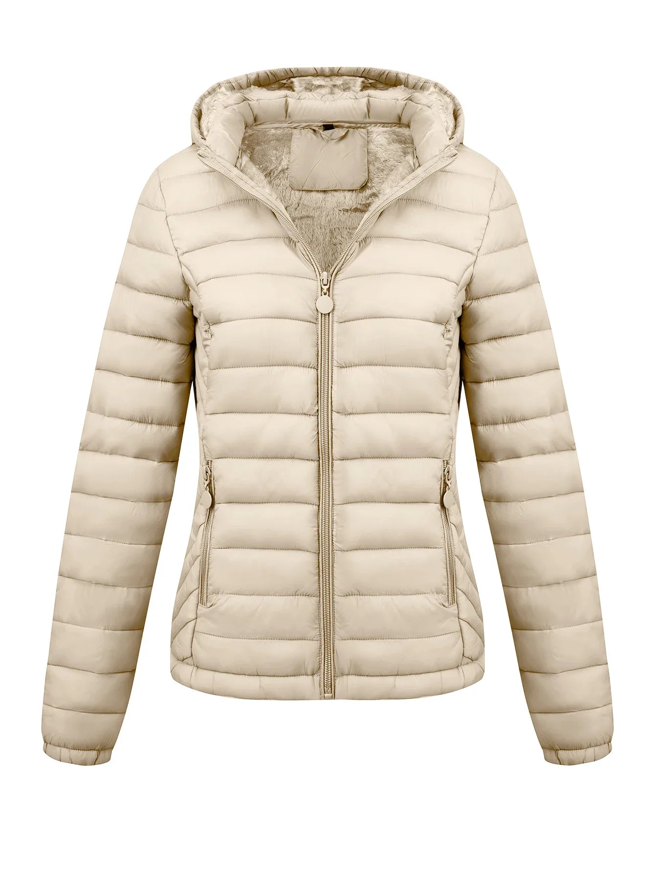 Women's Fashion Winter Padded Coat - Minimalist Hooded Puffer Jacket with Pockets for Fall/Winter