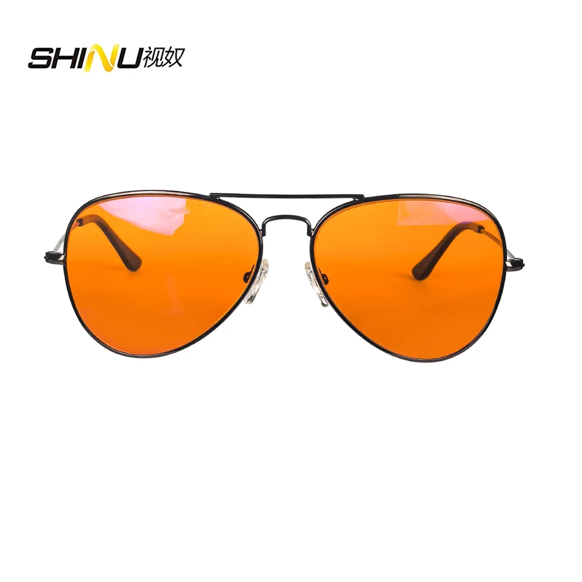 SHINU Anti Blue Light Lenses Glasses Men Orange Lens Glasses Blue Light Filter Better Sleep Rest Glasses Metal Frame Eyewear