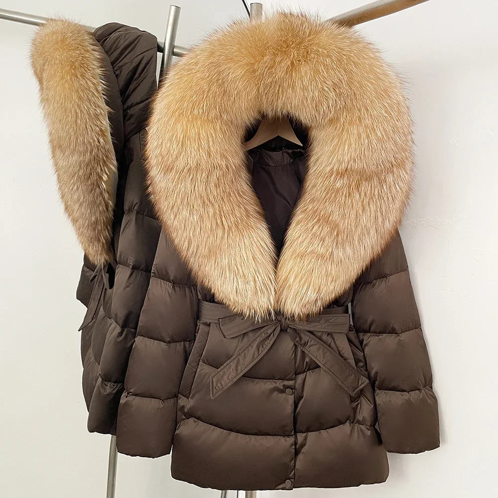 Natural Fur Collar Down Jacket Women Winter 2026 High Quality Duck Down Puffer Parka Windproof Warm Down Coat Outerwear New